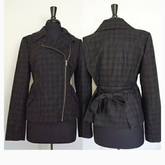 Halogen moto style wool blend coat plated belted plaid size XS gray blazer‎ - Picture 1 of 9